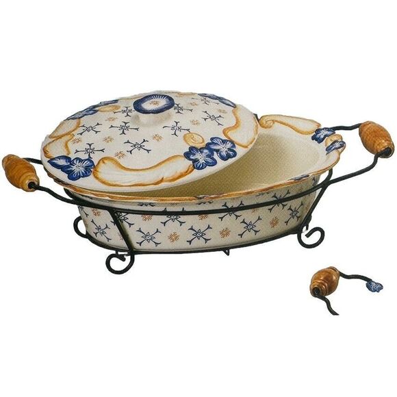 Temp-tations Provance Blue Morning Glory 2 Pieces W/ Lids Casserole Serving Dish - Picture 2 of 8